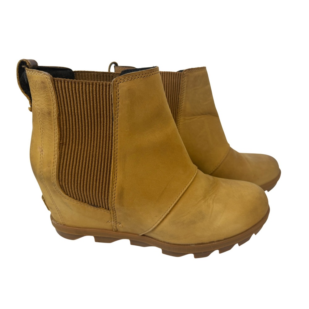 Sorel Joan of Arctic Wedge II Chelsea Boots Tan Leather Gorpcore Ankle Boot 10